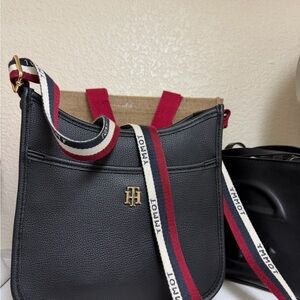 Tommy Hilfiger Black and Red Crossbody Bag